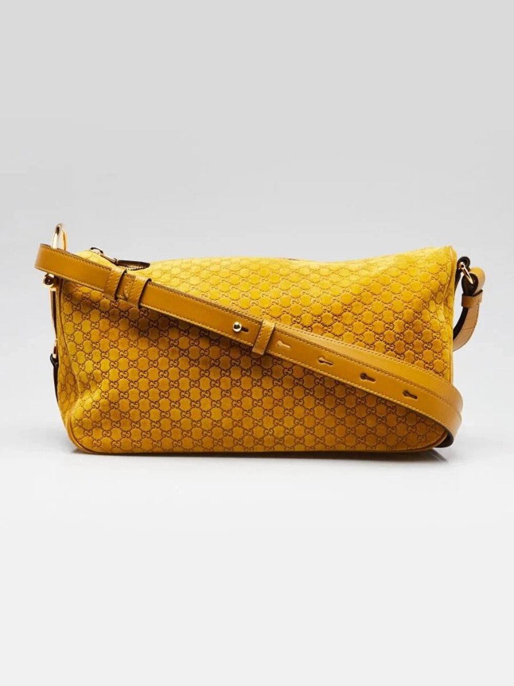 Gucci Yellow Micro Guccissima Embossed Suede Half Moon Horsebit Shoulder Bag